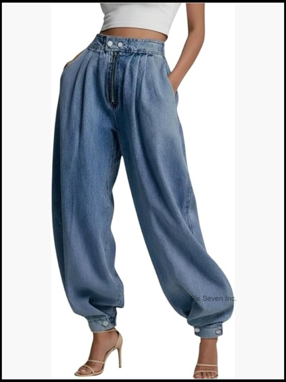 High Waisted Wide Leg Baggy Jeans Joggers Denim Pants with Pockets